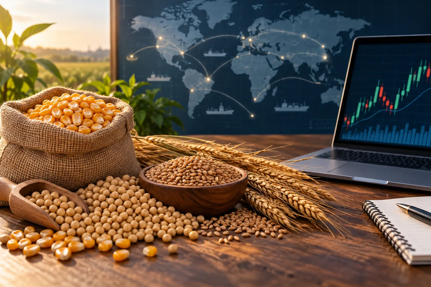 Các hợp đồng hàng hóa phái sinh nông sản trên sàn CBOT gồm ngô, đậu tương và lúa mì